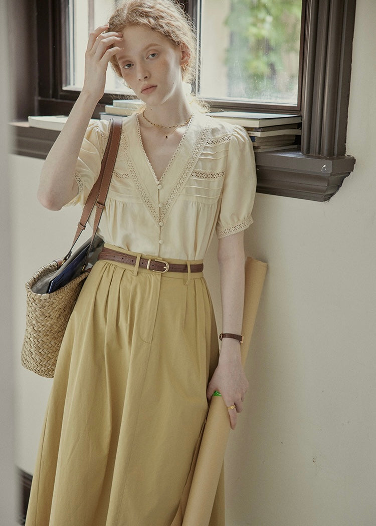 Clair de Lune Pintuck Blouse | Vintage Lace Button Shirt