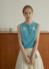 BlueBird Vintage Embroidery Summer Knit Sleeveless Vest