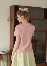 Morning Collar Knit Top Soft Vintage Short Sleeve Tee(2COLOR)