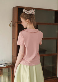 Morning Collar Knit Top Soft Vintage Short Sleeve Tee(2COLOR)