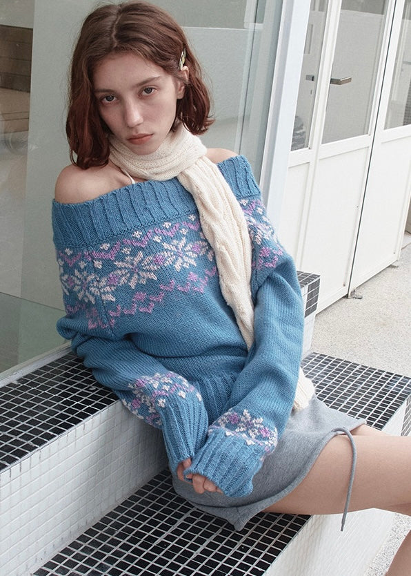 Nordic Fair Isle Off-Shoulder Knit Top