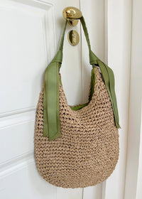 Olive Ribbon Woven Shoulder Bag