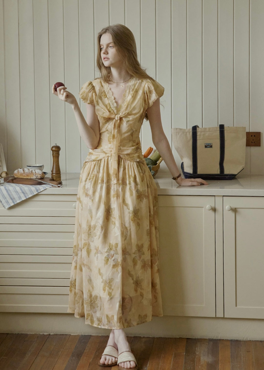 Golden Lily Lace Tie Flare Long Dress