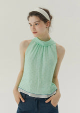 Soft Mint Polka Dot Back Ribbon Sleeveless Top