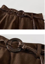 Belted Faux Suede Handkerchief Midi Skirt(2COLOR)
