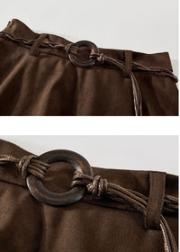Belted Faux Suede Handkerchief Midi Skirt(2COLOR)