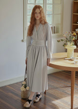 Buckled Waist Long Dress V-Neck A-Line Maxi Dress