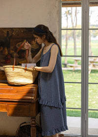 Lazy Afternoon Check Dress | Ruffled Gingham Cotton Sleeveless Dress(2COLOR)