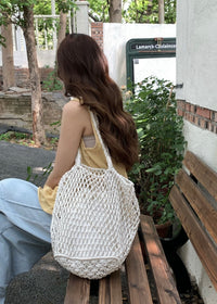 Natural Macrame Woven Beach Tote Bag