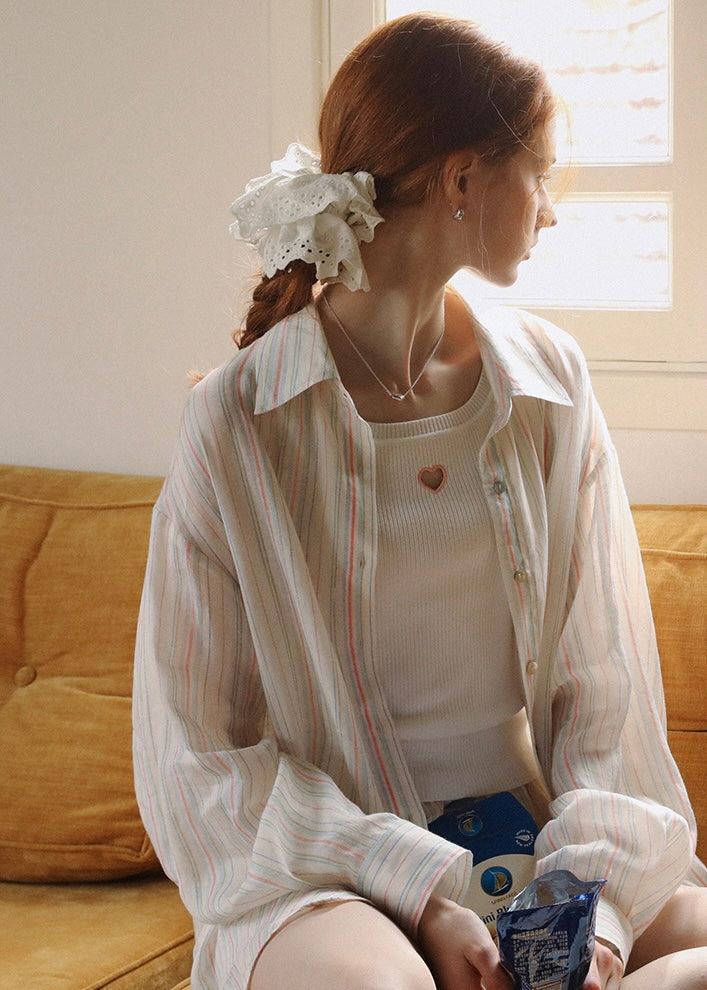 Morning Haze Soft Stripe Set | Pastel Vintage Shirt & Shorts Outfit