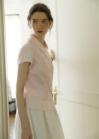 April Tuck Blouse | Vintage Pink Short Sleeve Shirt with Pintuck Detail