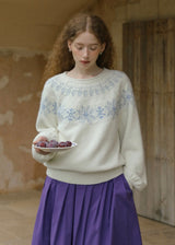 Snowfall Nordic Fair Isle Fuzzy Knit Sweater(2COLOR)