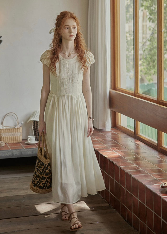 Sunday Light Embroidered Dress | Ivory Vintage Cotton Maxi Dress