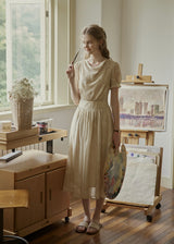 Aveline Draped Neck Floral Embroidered Dress