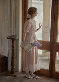 Blush Verse Soft Pink Embroidered Vintage Dress