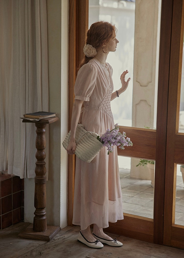 Blush Verse Soft Pink Embroidered Vintage Dress