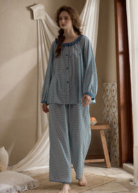 Retro Geometric Cotton Long Sleeve Women's Pajama Set(2COLOR)