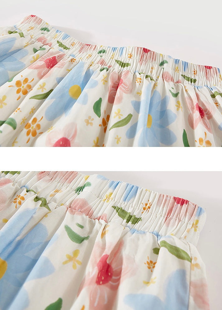 Floral Tiered Maxi Skirt Elastic Waist Vintage A-Line Long Skirt