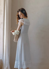 Blue Lullaby Vintage Lace Collar Sleeveless Summer Dress