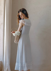 Blue Lullaby Vintage Lace Collar Sleeveless Summer Dress