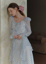 Pastel Ribbon Days Dress | Vintage Gingham Ruffle Long Dress