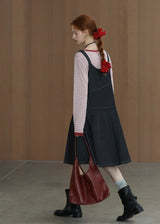 Vintage Casual Denim Pinafore Dress