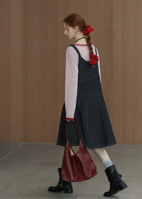 Vintage Casual Denim Pinafore Dress