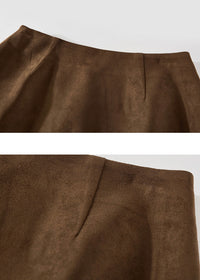 Brown Suede Laser Cut A-Line Mini Skirt