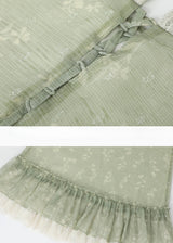 Sage Ruffle Lace Trim Sleeveless Long Dress