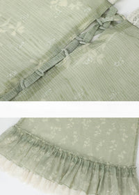 Sage Ruffle Lace Trim Sleeveless Long Dress