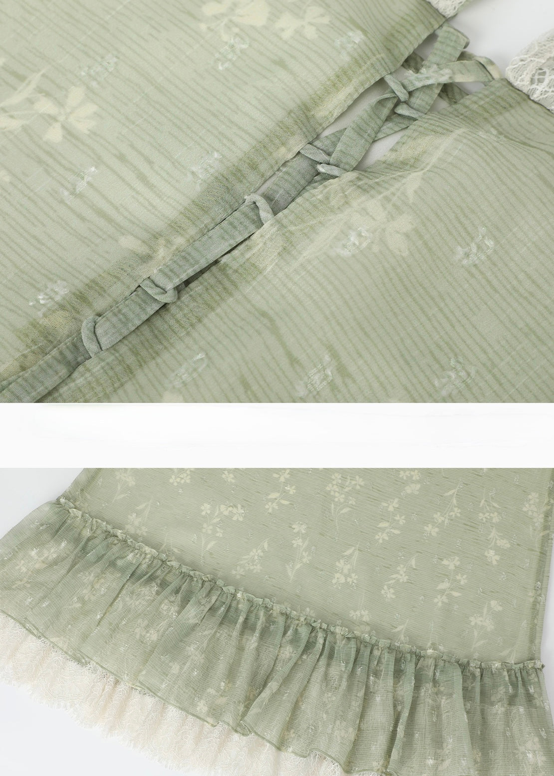 Sage Ruffle Lace Trim Sleeveless Long Dress