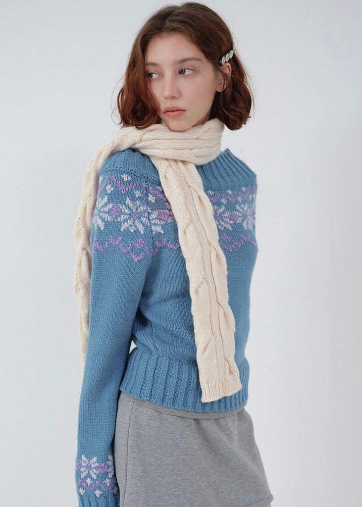 Nordic Fair Isle Off-Shoulder Knit Top