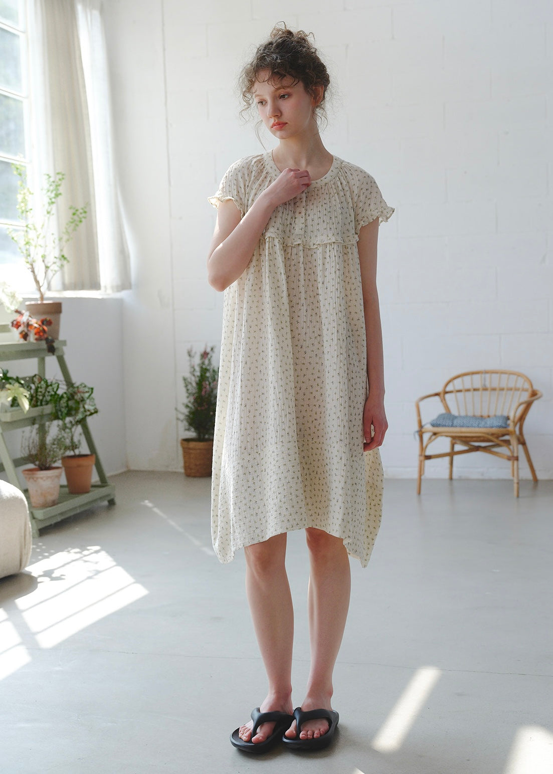 Quiet Daylight Cotton Gauze Nightdress Soft Floral Loose Lounge Dress