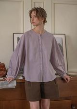 Aire Button Blouse | Minimal Volume Sleeve Round Neck Shirt(2COLOR)