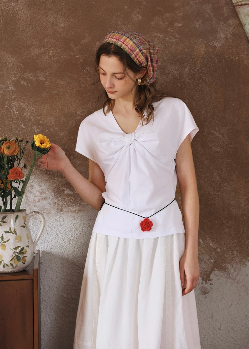 Éloise Ribbon Front Top | Soft T-Shirt for Summer(3COLOR)