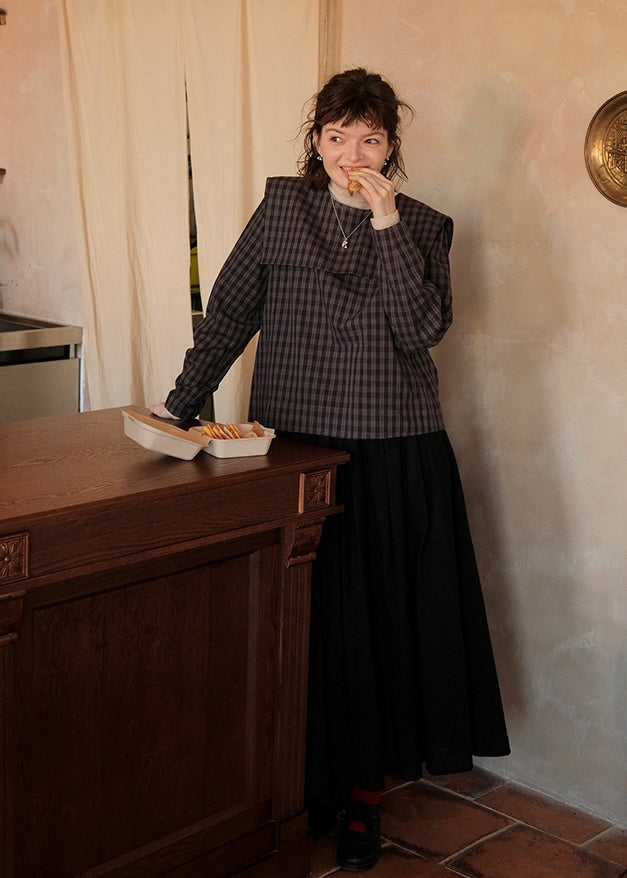 Autumn Café Check Sailor Blouse