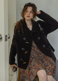Cocoa Dusk Vintage Wool Blend Toggle Knit Cardigan