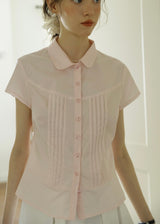 April Tuck Blouse | Vintage Pink Short Sleeve Shirt with Pintuck Detail