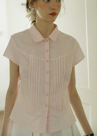 April Tuck Blouse | Vintage Pink Short Sleeve Shirt with Pintuck Detail