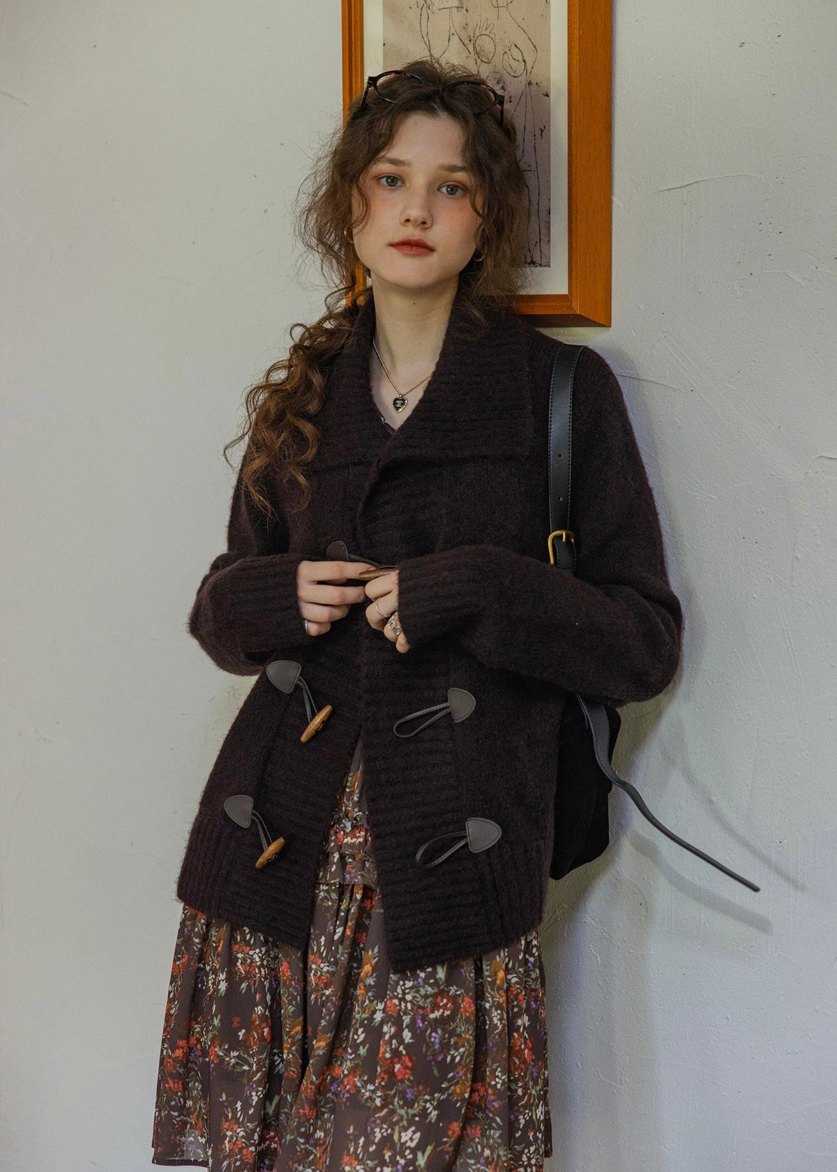 Cocoa Dusk Vintage Wool Blend Toggle Knit Cardigan
