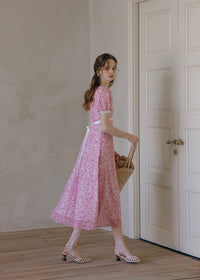Strawberry Picnic Pink Gingham Floral Lace Dress