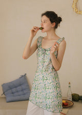 Green Petal Sheer Floral Ribbon Sleeveless Top