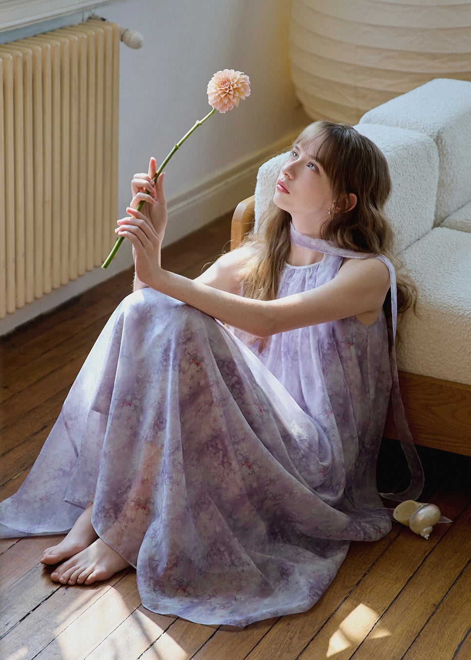 Lilac Veil Flowing Halter Maxi Dress