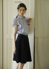 Celeste Stripe Frill Blouse | Blue Ruffle Neck Sleeveless Summer Top