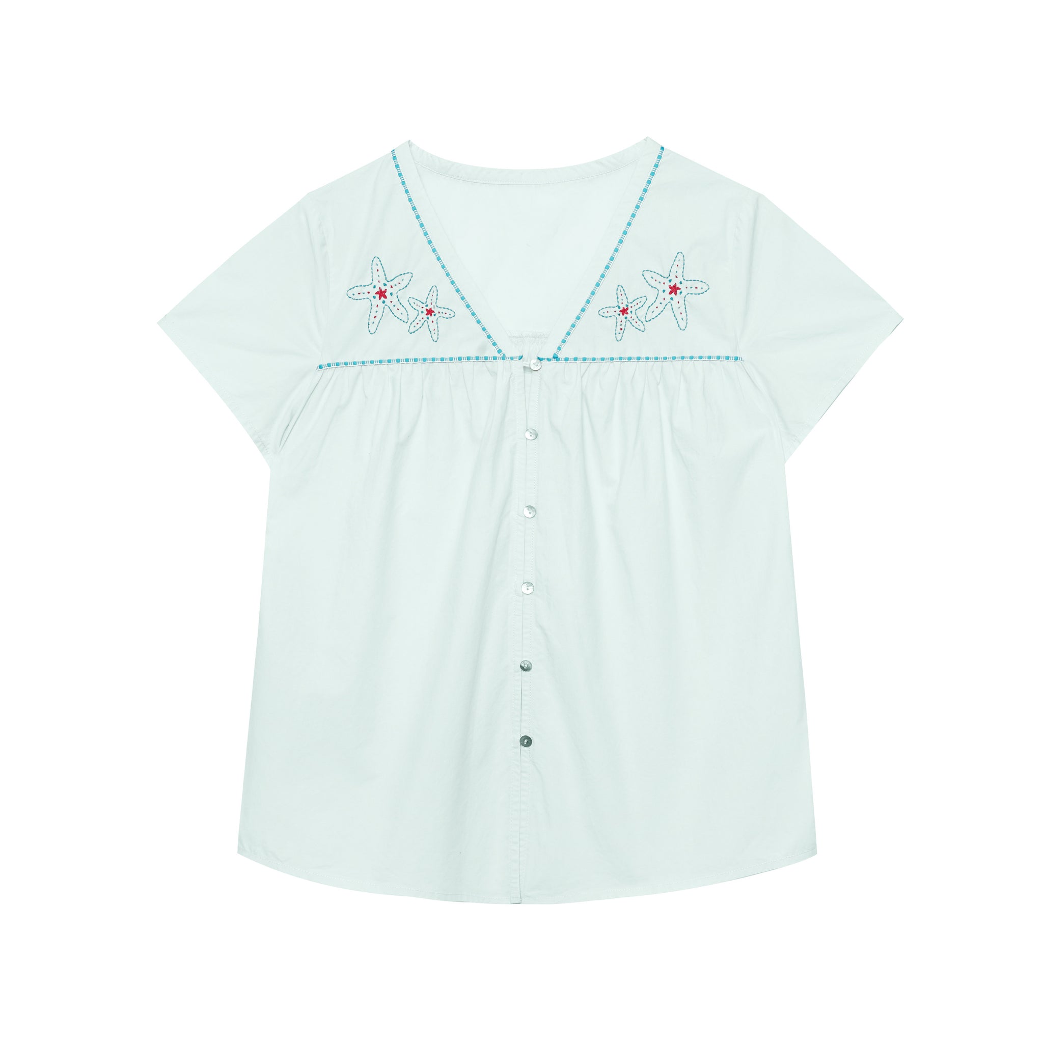 Seabreeze Starfish Embroidered Vintage Cotton Summer Blouse