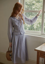 Vintage Ribbon Embroidered Blouse & Pleated Skirt Set