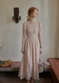 Blush Verse Soft Pink Embroidered Vintage Dress