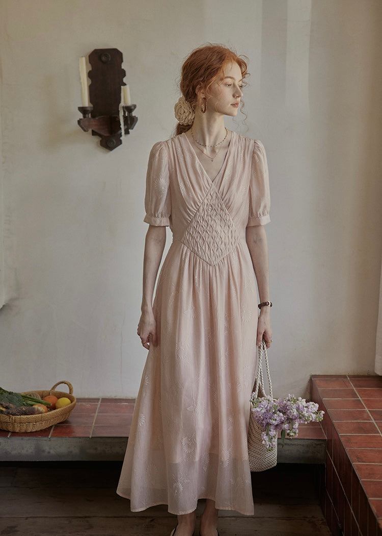 Blush Verse Soft Pink Embroidered Vintage Dress