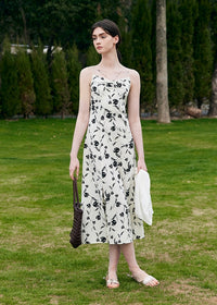 Moonlight Petal Slip Dress | Black and White Floral Dress for Summer