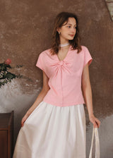 Éloise Ribbon Front Top | Soft T-Shirt for Summer(3COLOR)